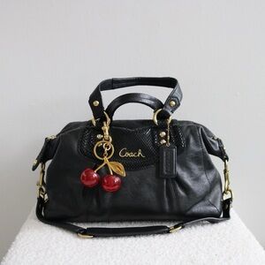 Coach Ashley Convertible Satchel Shoulder Bag Black Python Gold Hardware